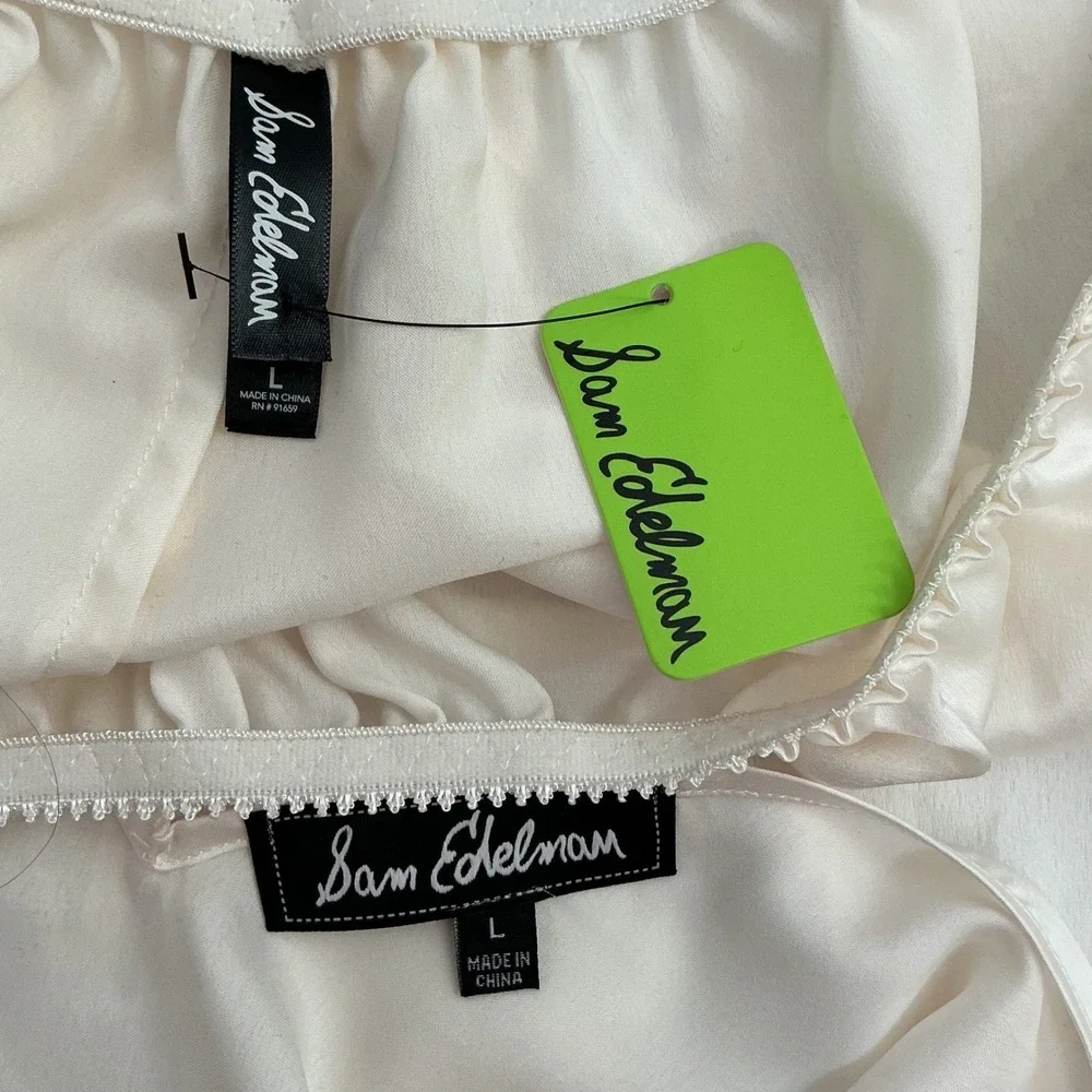 Sam Edelman Ivory Satin Lace Trim‎ Cami Shorts Pajama Set L